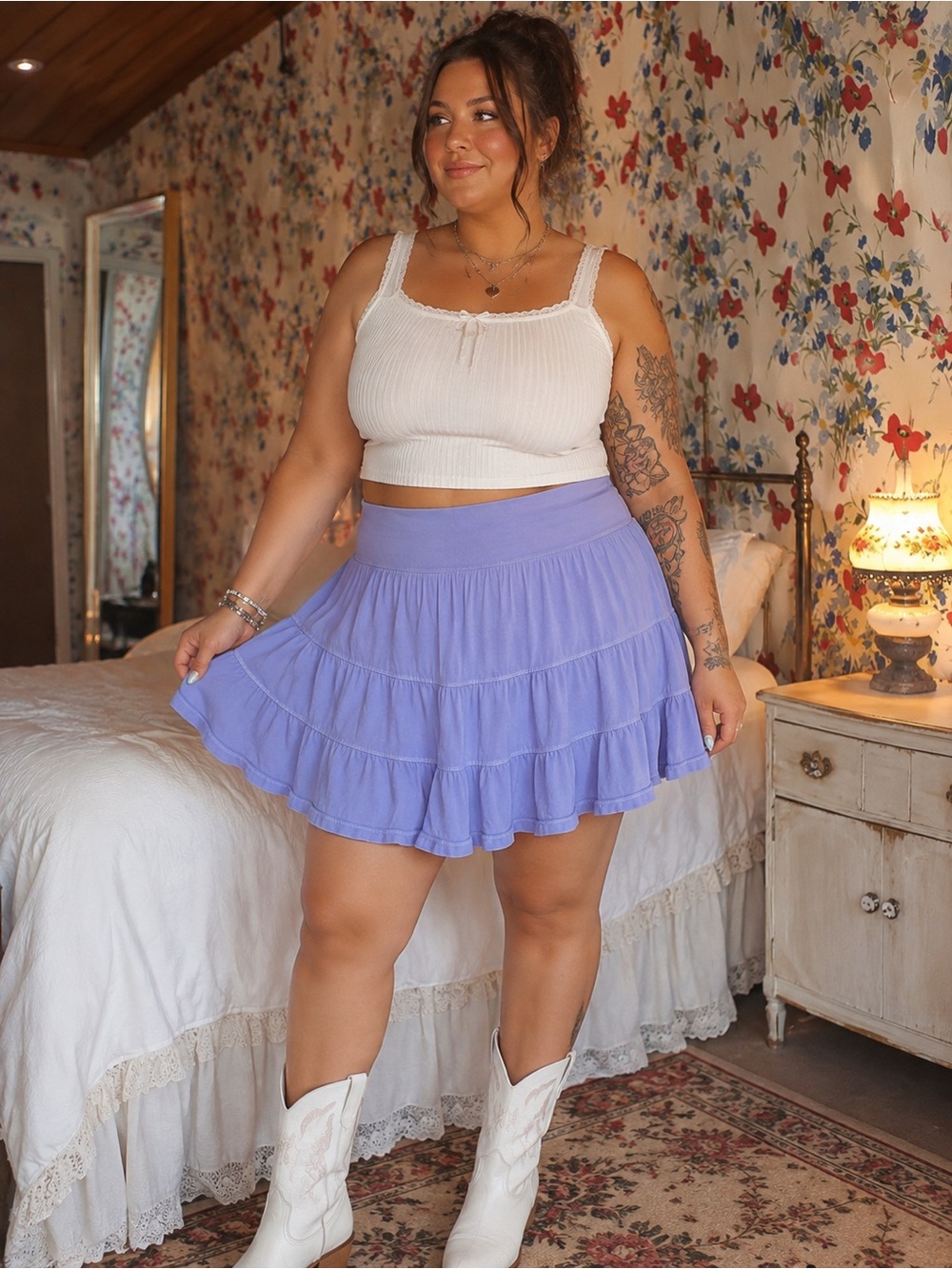 vintage y2k fresh produce periwinkle tiered ruffle skirt xxl fairy boho beach